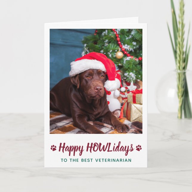 Tarjeta Festiva Happy HOWLidays Veterinario Personalizado Mascota  (Anverso)