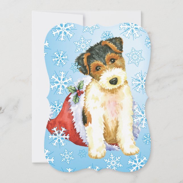 Tarjeta Festiva Happy Howlidays Wire Fox Terrier (Anverso)