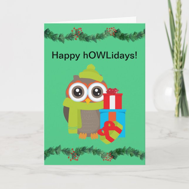 Tarjeta Festiva Happy HOWLideays Navidades Card for Owl Lovers (Anverso)