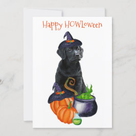 Tarjeta Festiva Happy HOWLoween Cute Black Labrador Perro de cacho