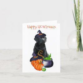 Tarjeta Festiva Happy HOWLoween Cute Black Labrador Perro de cacho