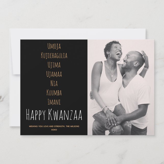 Tarjeta Festiva Happy Kwanzaa Black Brown White Principles Photo (Anverso)