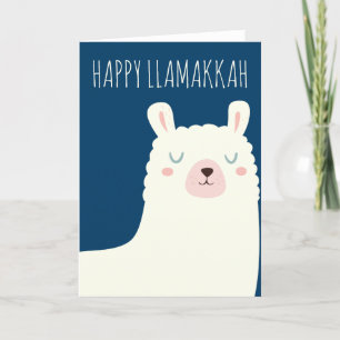 Tarjeta Festiva Happy Llamakkah Blue Hanukah Llama Cute