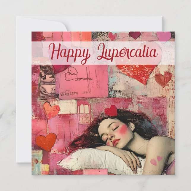 Tarjeta Festiva Happy Lupercalia Vintage Heart Collage Valentine (Anverso)