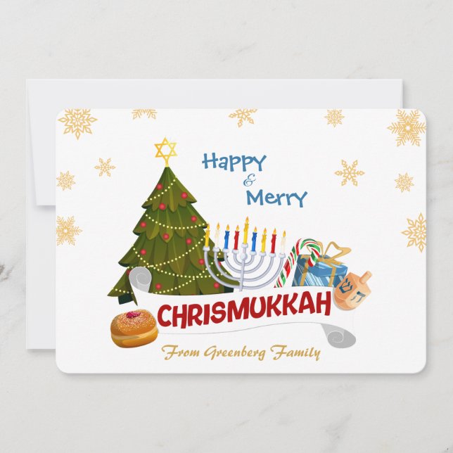 Tarjeta Festiva Happy & Merry Chrismukkah with Menorah & Xmas Tree (Anverso)