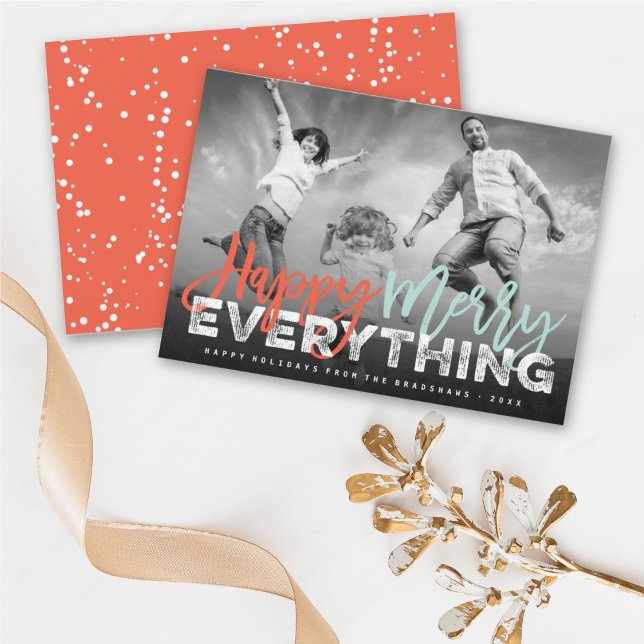 Tarjeta Festiva Happy Merry Everything Brussel Script Grunge Photo (Subido por el creador)