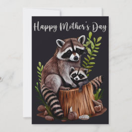 Tarjeta Festiva Happy Mother's Day Cute Raccoons