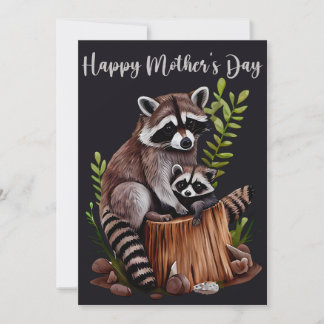 Tarjeta Festiva Happy Mother's Day Cute Raccoons