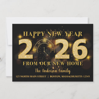 Tarjeta Festiva Happy New Year 2026 Holiday Moving Announcement