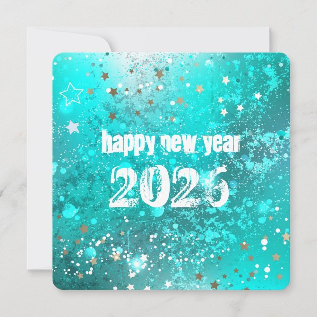 Tarjeta Festiva Happy new year 2026 turquoise holiday card (Anverso)