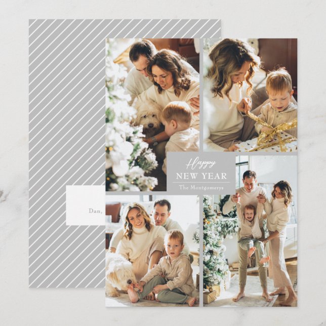 Tarjeta Festiva Happy New Year 4 Photo Collage (Anverso / Reverso)