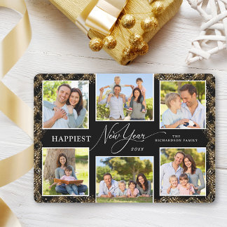 Tarjeta Festiva Happy New Year 6 Photos Faux Glitter