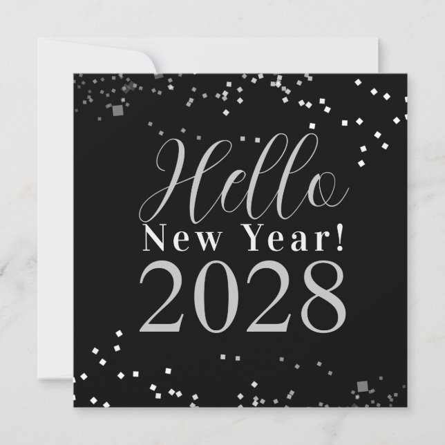 Tarjeta Festiva Happy New Year Black and Silver Sparkle (Anverso)