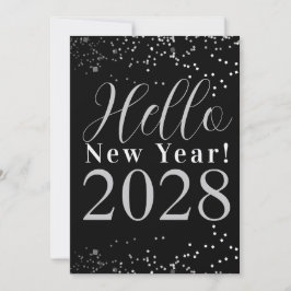 Tarjeta Festiva Happy New Year Black and Silver Sparkle New Year's