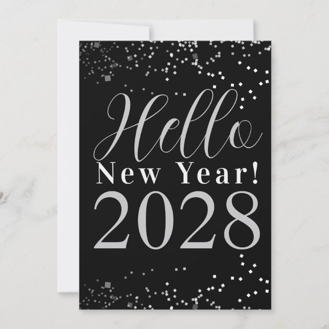 Tarjeta Festiva Happy New Year Black and Silver Sparkle New Year's (Anverso)