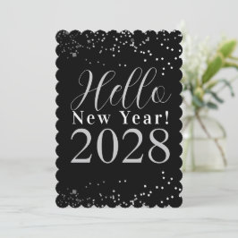 Tarjeta Festiva Happy New Year Black and Silver Sparkle New Year's