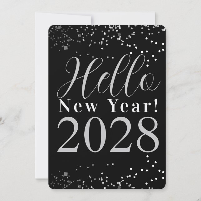 Tarjeta Festiva Happy New Year Black Silver Sparkle New Year's (Anverso)