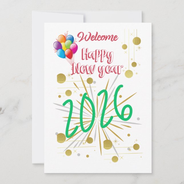 Tarjeta Festiva Happy New year Card 2026 Simple and Beautiful  (Anverso)