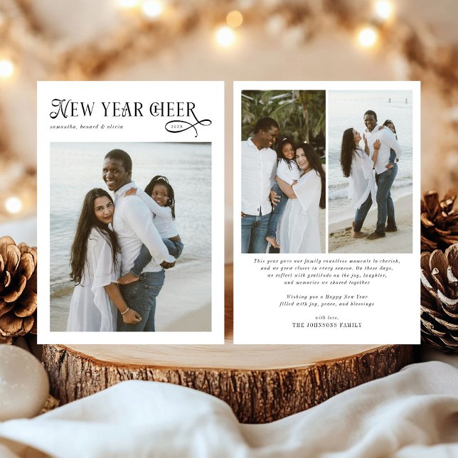 Tarjeta Festiva Happy New Year Cheer Modern Family 4 Photo Collage (Subido por el creador)