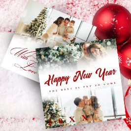 Tarjeta Festiva Happy New Year Custom Script 3 Collage Multi Photo