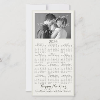 Tarjeta Festiva Happy New Year Elegant 2026 Calendar Your Photo