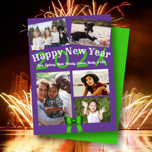 Tarjeta Festiva Happy New Year Family Photo Flat Greeting Card (Subido por el creador)