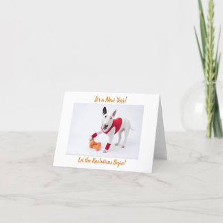 Tarjeta Festiva Happy New Year Gym Bull Terrier