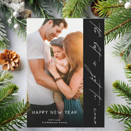 Tarjeta Festiva Happy New Year Handwritten Script Black Photo