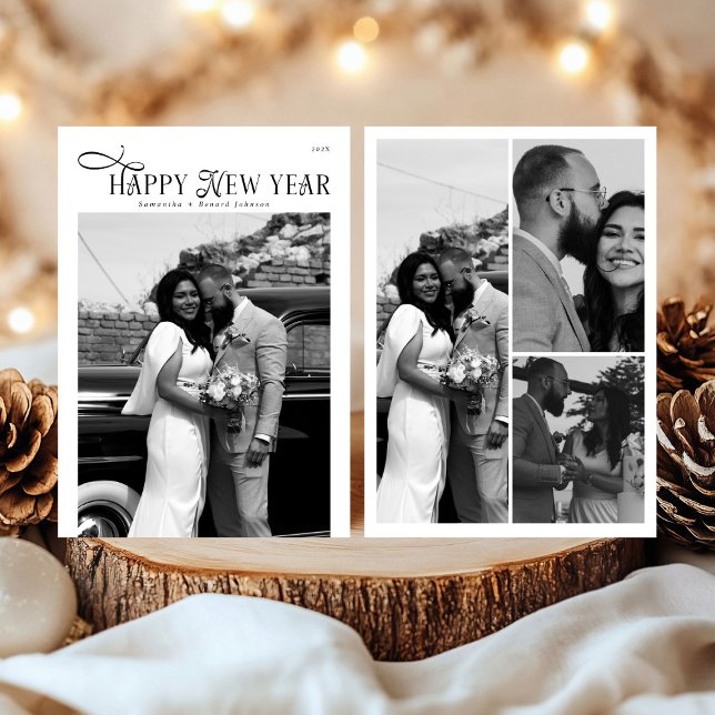 Tarjeta Festiva Happy New Year Modern Chic Stylish Photo Collage (Subido por el creador)