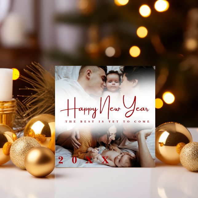 Tarjeta Festiva Happy New Year modern Script 3 Collage Multi Photo (Subido por el creador)