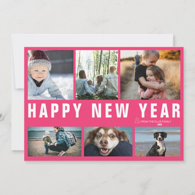 Tarjeta Festiva Happy New Year Photo Collage Holiday Card (Anverso)