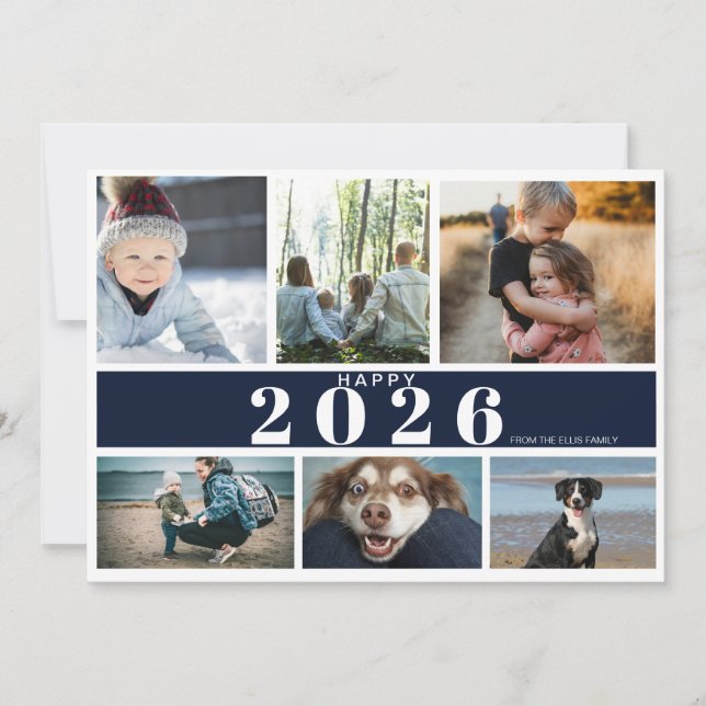 Tarjeta Festiva Happy New Year Photo Collage Holiday Card (Anverso)