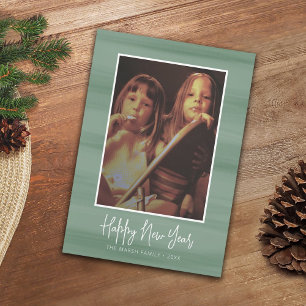 Tarjeta Festiva Happy New Year Photo with soft watercolor green