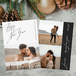 Tarjeta Festiva Happy New Year Script 6-Photo Engaged Couples