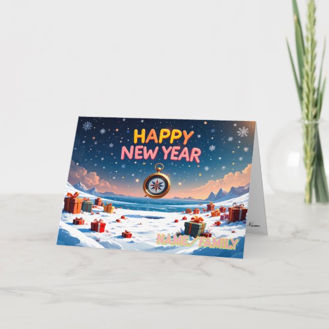 Tarjeta Festiva Happy New Year Vintage Pocket Watch (Anverso)