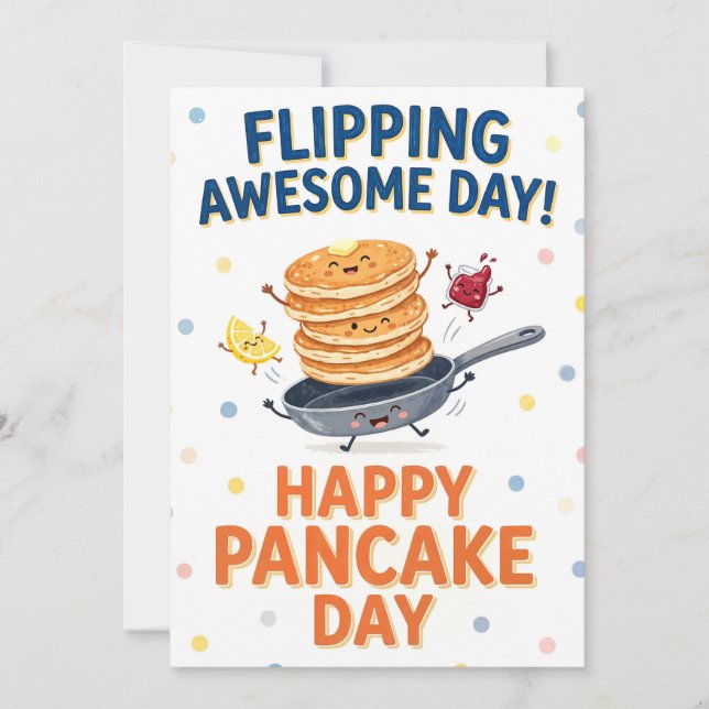 Tarjeta Festiva Happy Pancake Day Greeting Card - Flipping Pancake (Anverso)