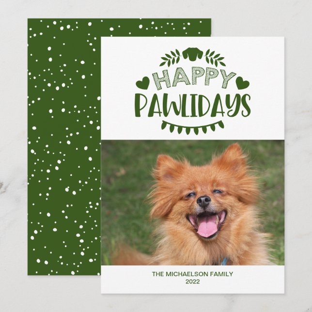 Tarjeta Festiva Happy Pawlidays Cute Dote Photo (Anverso / Reverso)