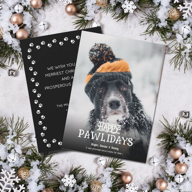 Tarjeta Festiva Happy Pawlidays Dog Photo Christmas (Happy Pawlidays dog photo Christmas holiday cards, PRINTED and/or INSTANT DOWNLOAD)
