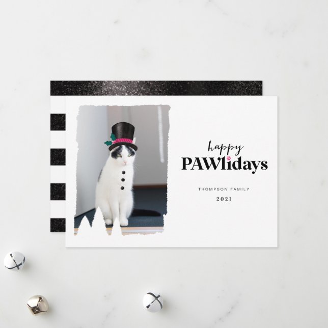 Tarjeta Festiva Happy Pawlidays Fun Mascota foto Snowman (Anverso/Reverso In Situ)