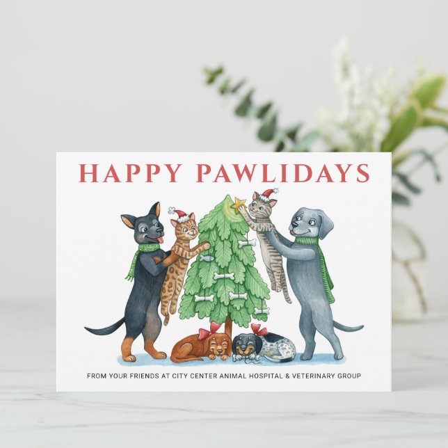 Tarjeta Festiva Happy Pawlidays Veterinary (Anverso de pie)
