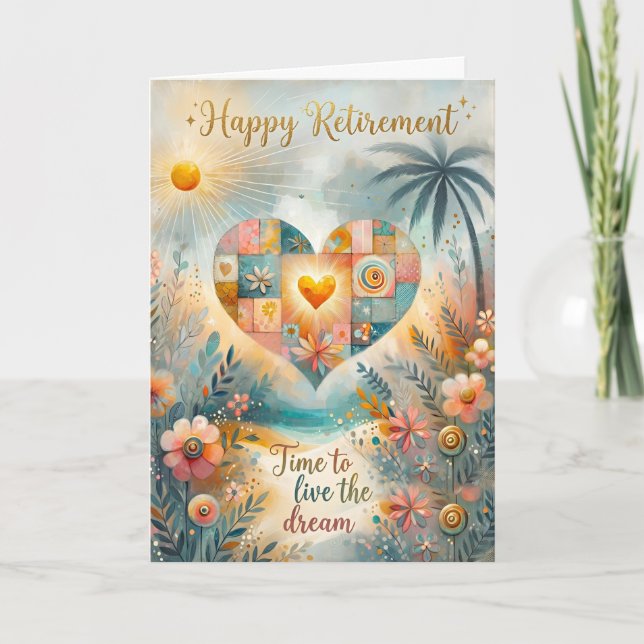 Tarjeta Festiva Happy Retirement Whimsical Heart Floral Greeting  (Anverso)
