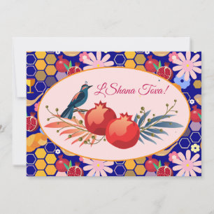 Tarjeta Festiva Happy Rosh Hashanah Jewish New Year Floral Pattern