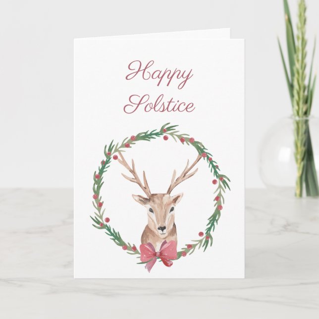 Tarjeta Festiva Happy Solstice Deer Yule Greeting Card (Anverso)