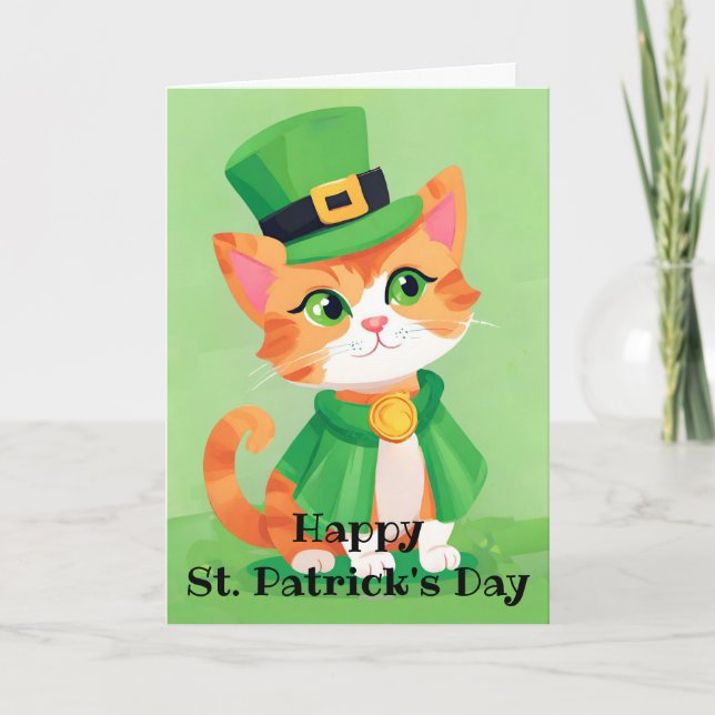Tarjeta Festiva Happy St. Paddy's Day Playful Kitten Holiday Card (Anverso)