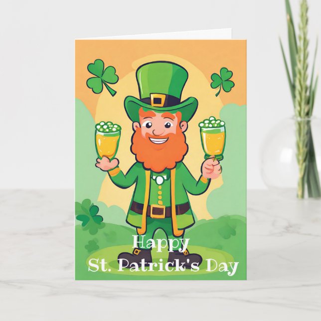 Tarjeta Festiva Happy St. Paddy's Day Playful Leprechaun Card (Anverso)