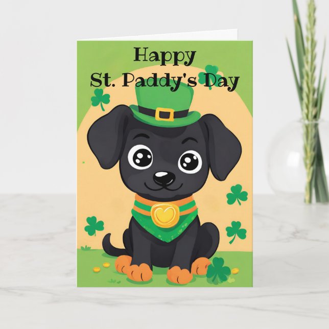 Tarjeta Festiva Happy St. Paddy's Day Playful Puppy Holiday Card (Anverso)