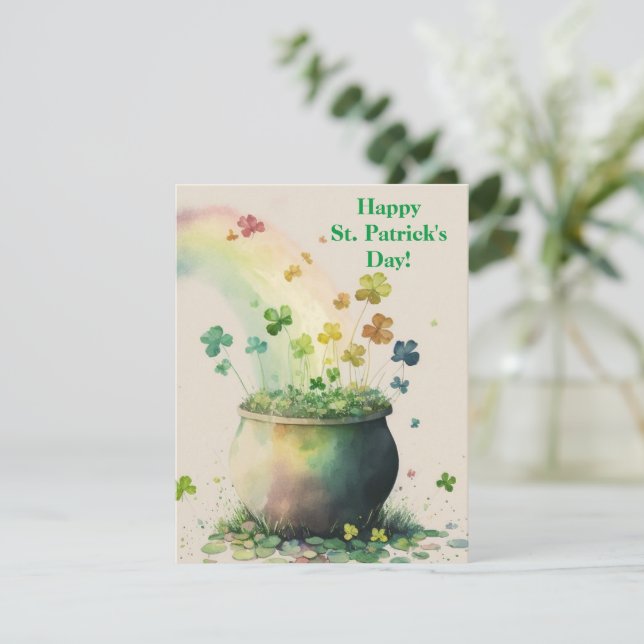 Tarjeta Festiva Happy St. Patrick's Day Card Pot of Gold (Anverso de pie)
