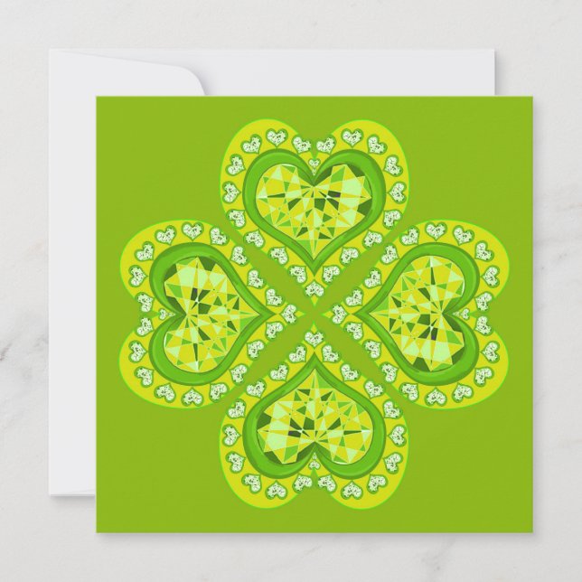 Tarjeta Festiva Happy St. Patrick's Day Fabric Font 4 Heart Leaves (Anverso)