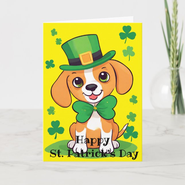 Tarjeta Festiva Happy St. Patrick's Day Playful Puppy Holiday Card (Anverso)