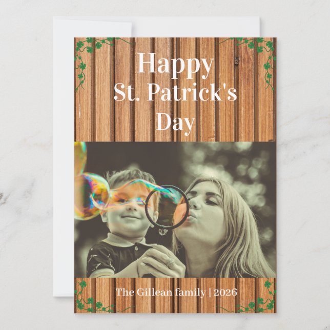 Tarjeta Festiva Happy St. patrick's day Shamrocks family one photo (Anverso)